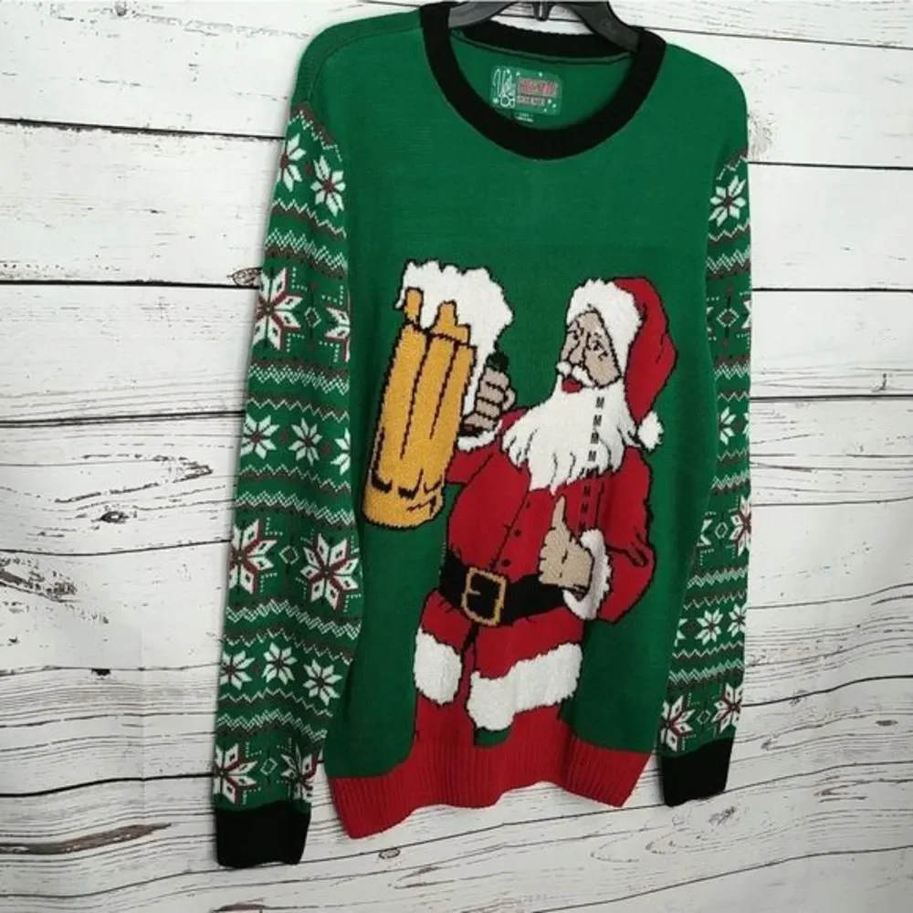 Green Santa‎ Beer Ugly Christmas Sweater